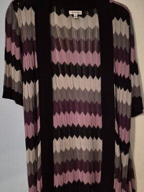 Croft & Barrow Chevron Patterned SS Open Front Cardigan Sweater Women's L NWOT